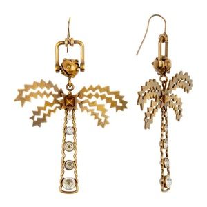 VALENTINO EMBELLISHED PALM TREE 🌴 DROP EARRINGS IN ANTIQUE GOLD FINISH